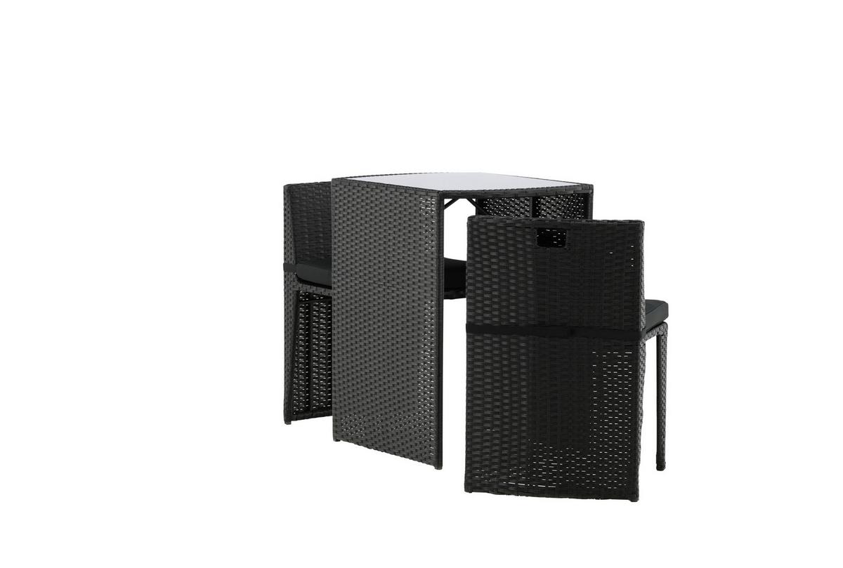 Balkonset Savanna 3-tlg. Grau/Schwarz - Schwarz/Grau, KONVENTIONELL, Kunststoff/Textil - Gardenson