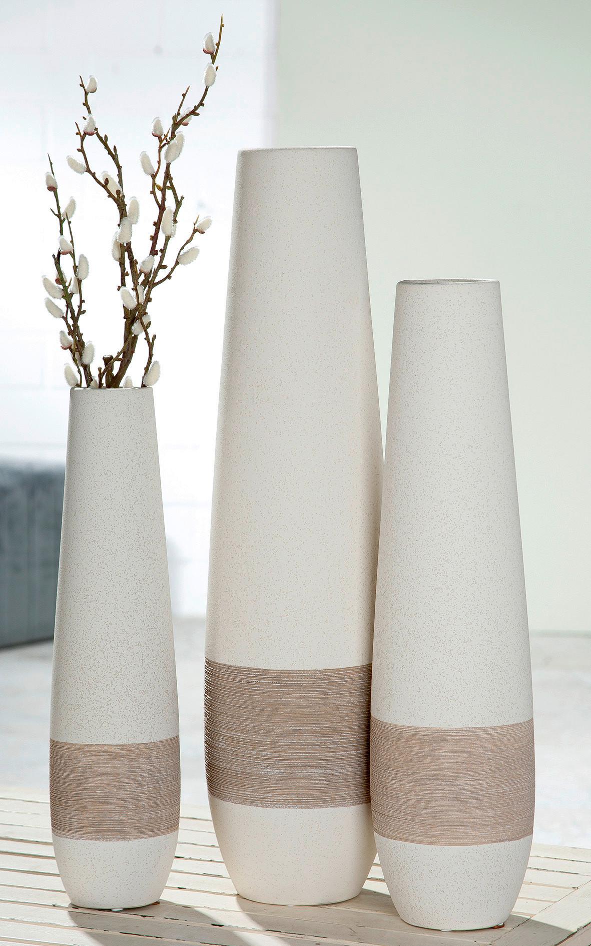 Bodenvase Creme/Hellbraun - Hellbraun/Creme, Basics, Keramik (15/56/15cm)