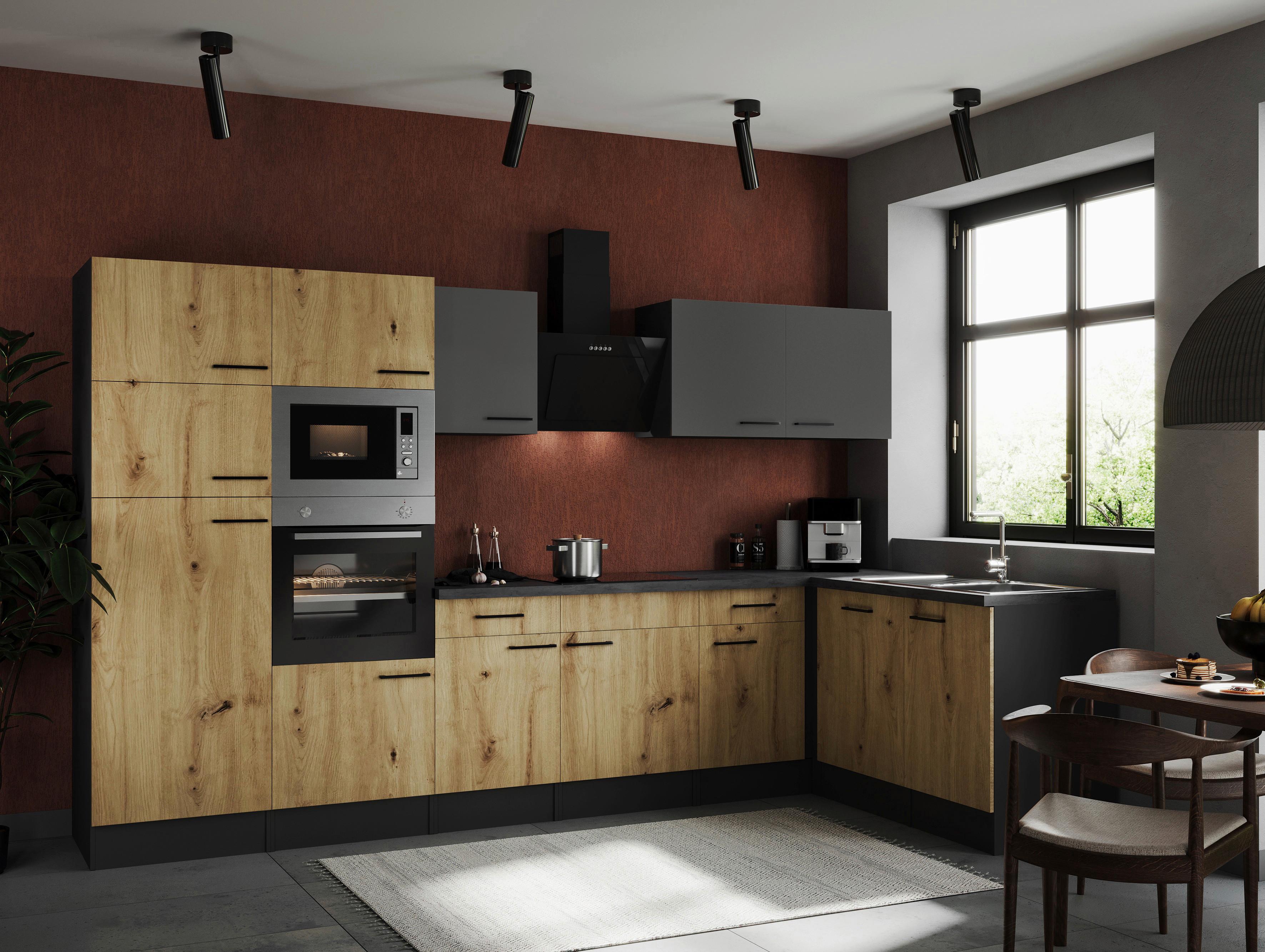 Kotna Kuhinja Z Aparati Oliver, 340x172cm - siva/črna, Design, kovina/leseni material (340/172cm) - Respekta