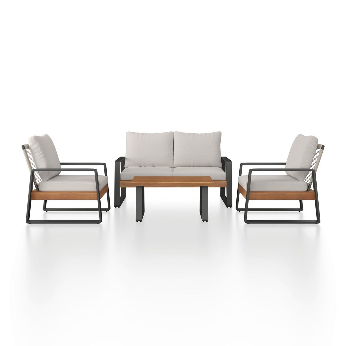 Loungegarnitur Alexa Creme Outdoorstoff/Metall +Abdeckung - Anthrazit/Creme, MODERN, Holz/Textil (150/81/85,5cm) - Bessagi Garden