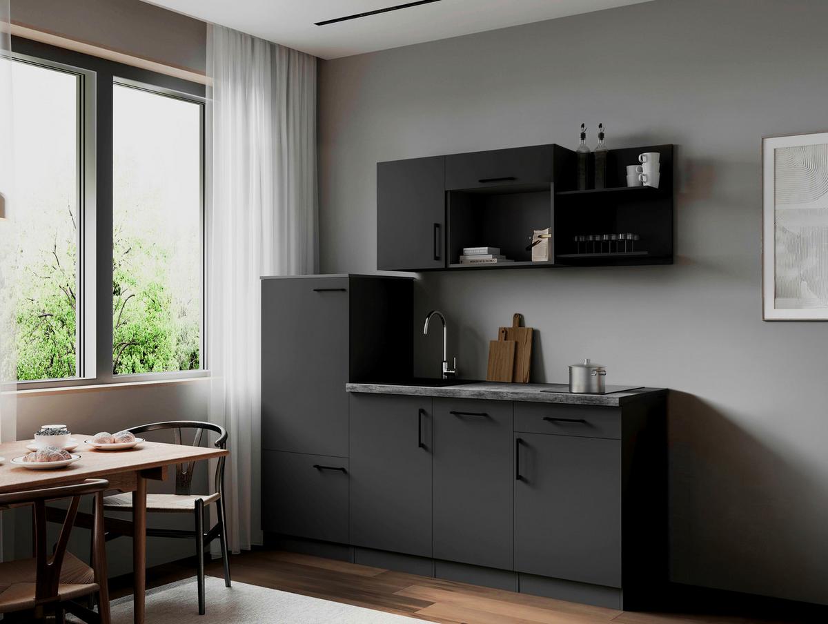 Küchenblock Oliver m. Geräten Grau - Grau, Trend, Holzwerkstoff/Metall (205cm) - Respekta