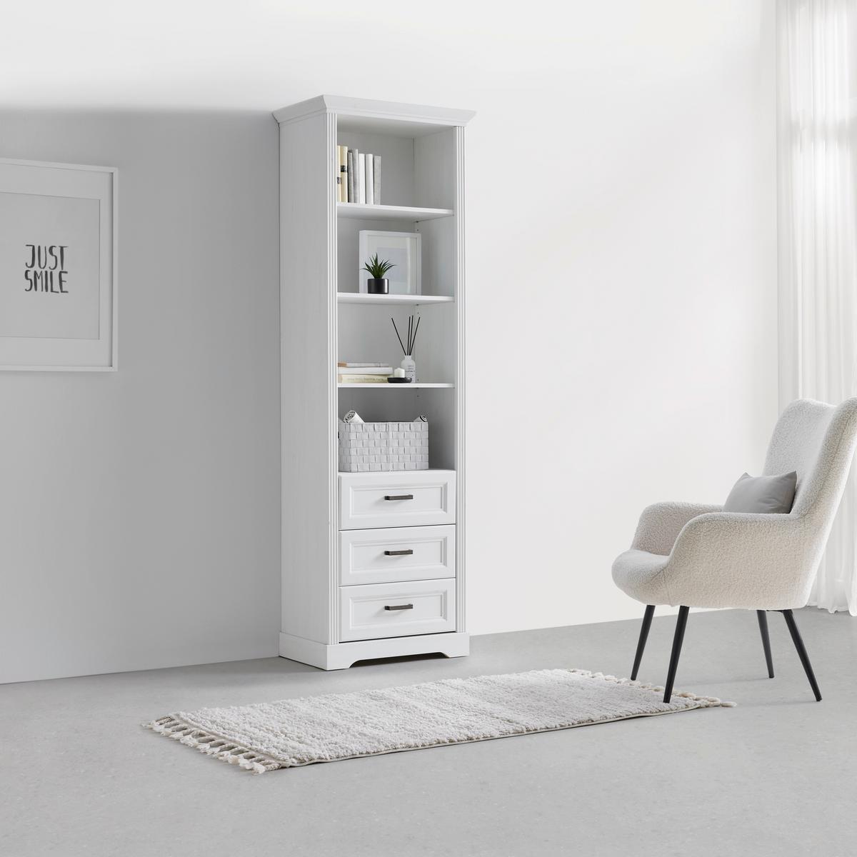 Standregal Marilou in Weiss - Weiss/Schwarz, Romantik / Landhaus, Holzwerkstoff/Kunststoff (64/206/42cm) - Zandiara