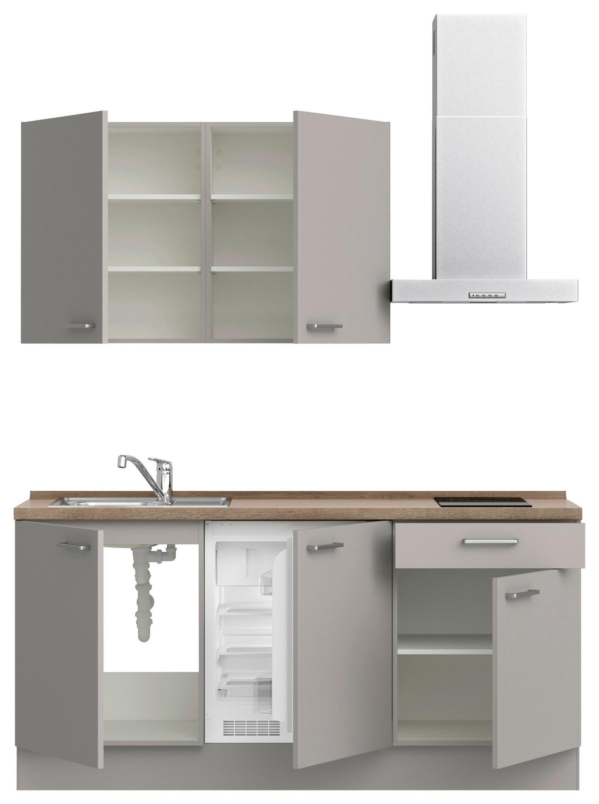 Küchenblock Touch Low m. Geräten Grau - Eiche dunkel/Edelstahlfarben, MODERN, Holzwerkstoff/Metall (180cm) - Nobilia