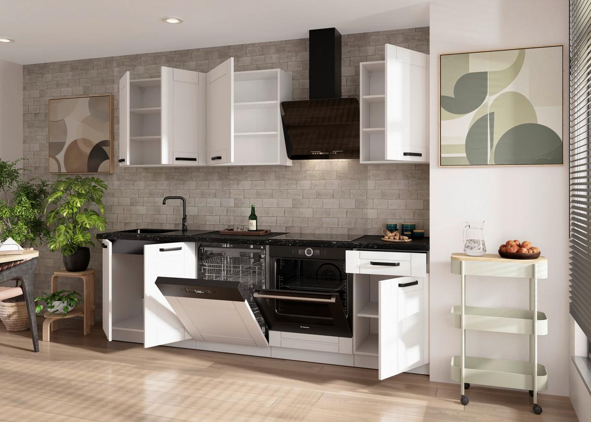 Blok Kuhinja Luna - bela/crna, Moderno, metal/pločasti materijal (250/218/60cm) - Modern Living