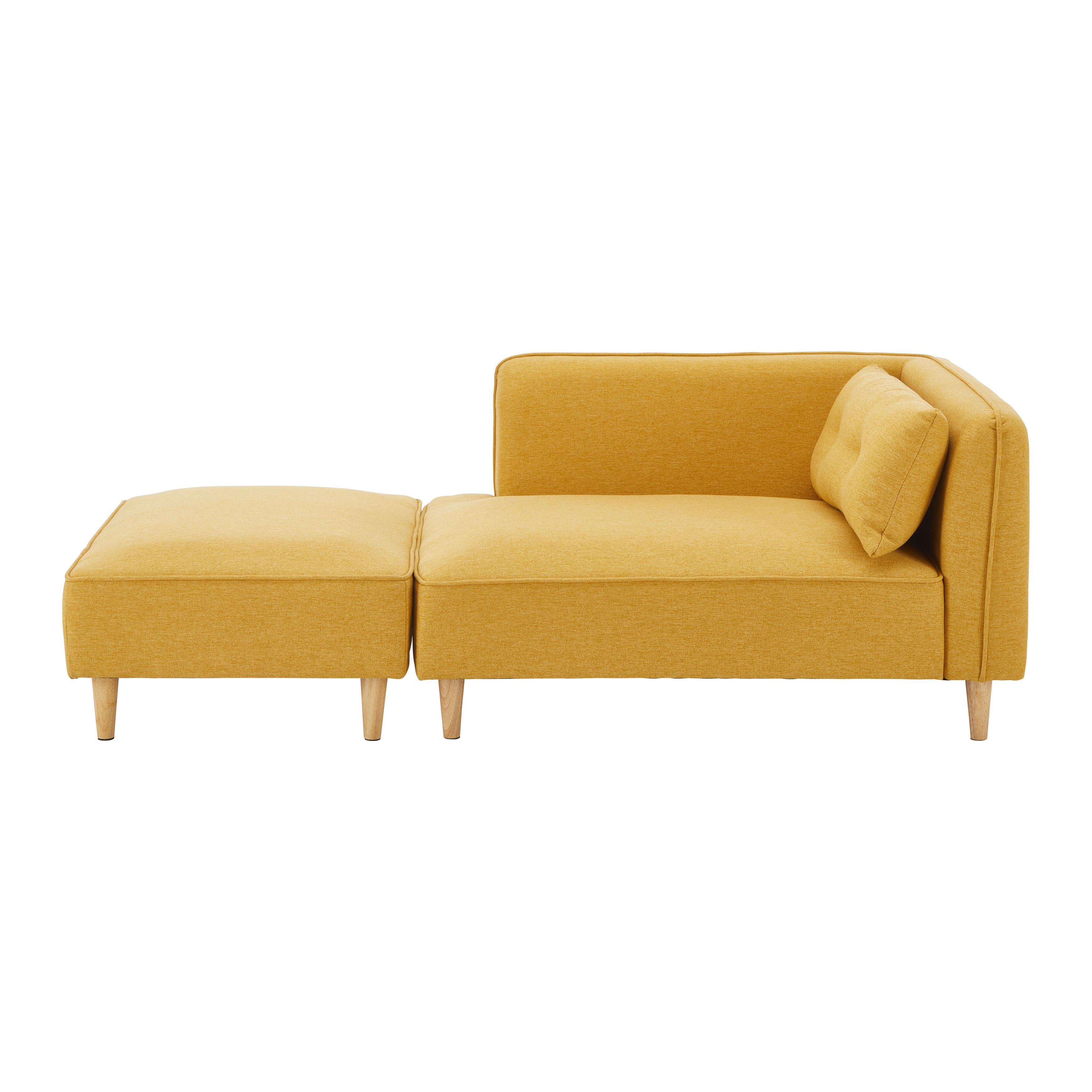Modulsofa Fanny Gelb Leinenoptik mit Hocker - Gelb/Naturfarben, MODERN, Holz/Textil (154/55/73cm) - Bessagi Home