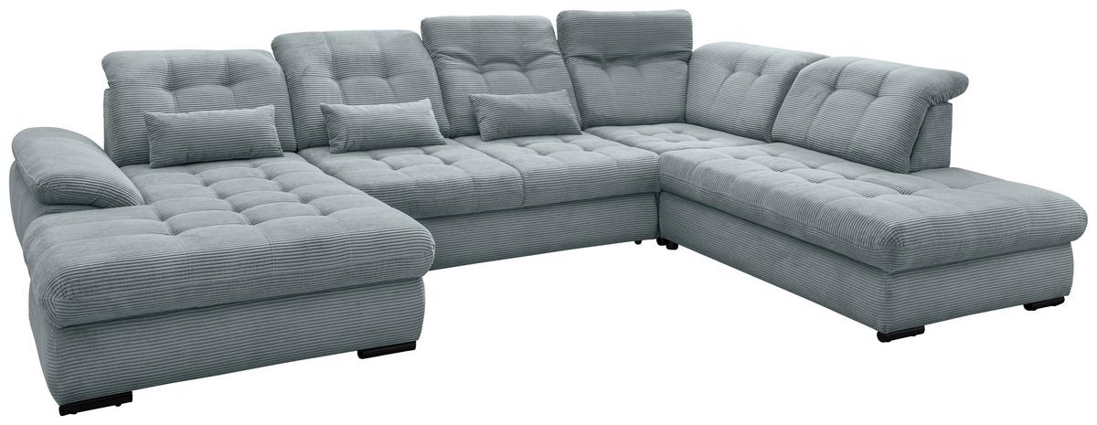 Wohnlandschaft Rigatti Hellblau Cord mit Bettkasten - Schwarz/Hellblau, MODERN, Textil/Metall (184/387/252cm) - Livetastic