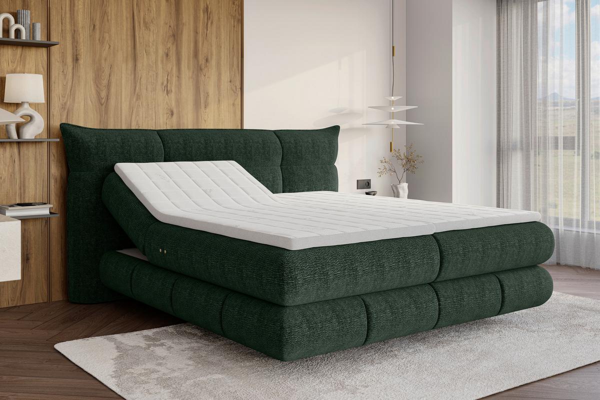 Boxspringbett Auris Dunkelgrün ca. 180x200cm - Dunkelgrün/Schwarz, KONVENTIONELL, Kunststoff/Textil (180/200cm) - Sembella