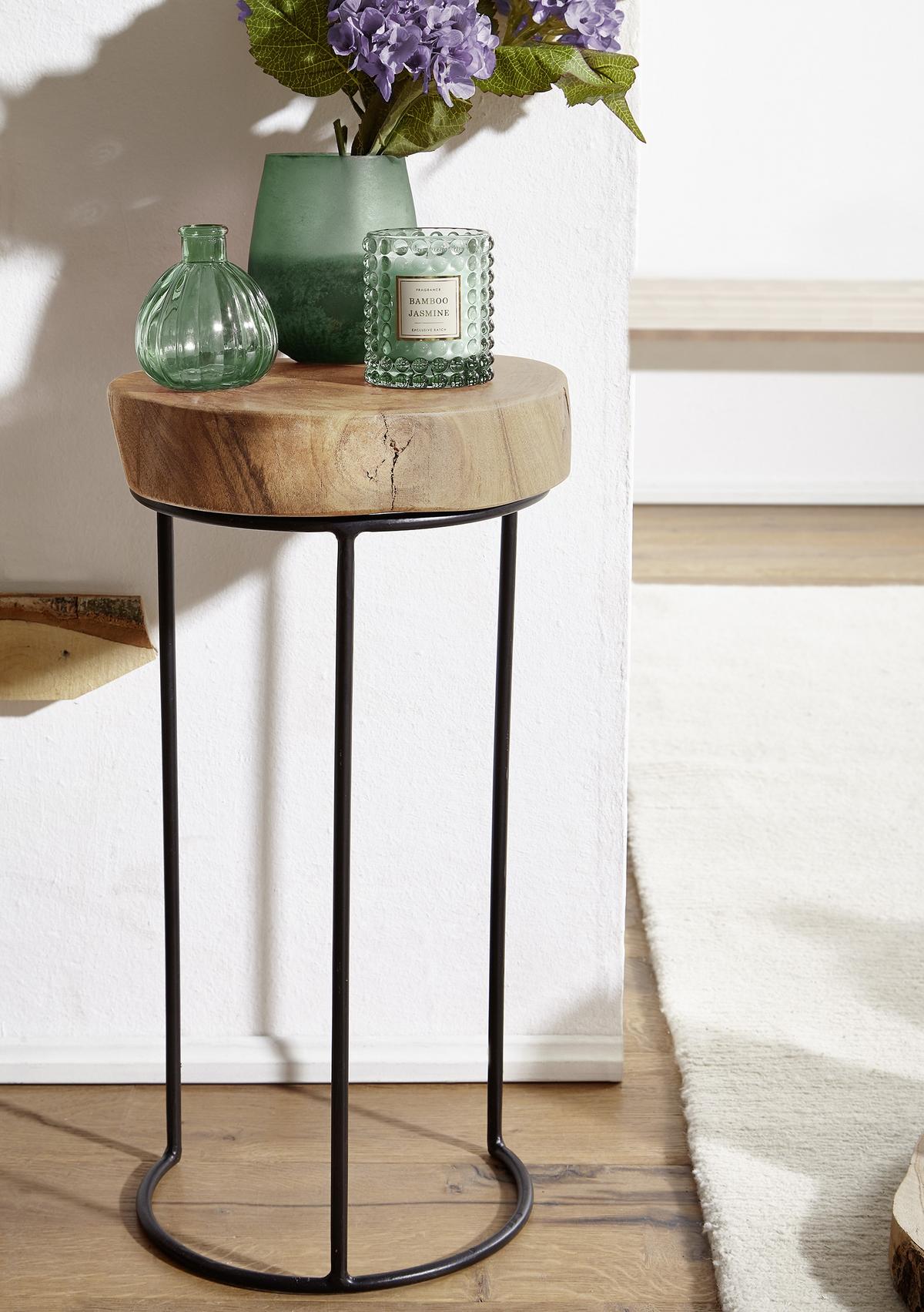 Mizica Akola - črna/barve akacije, Design, kovina/les (28/28/55cm) - MID.YOU