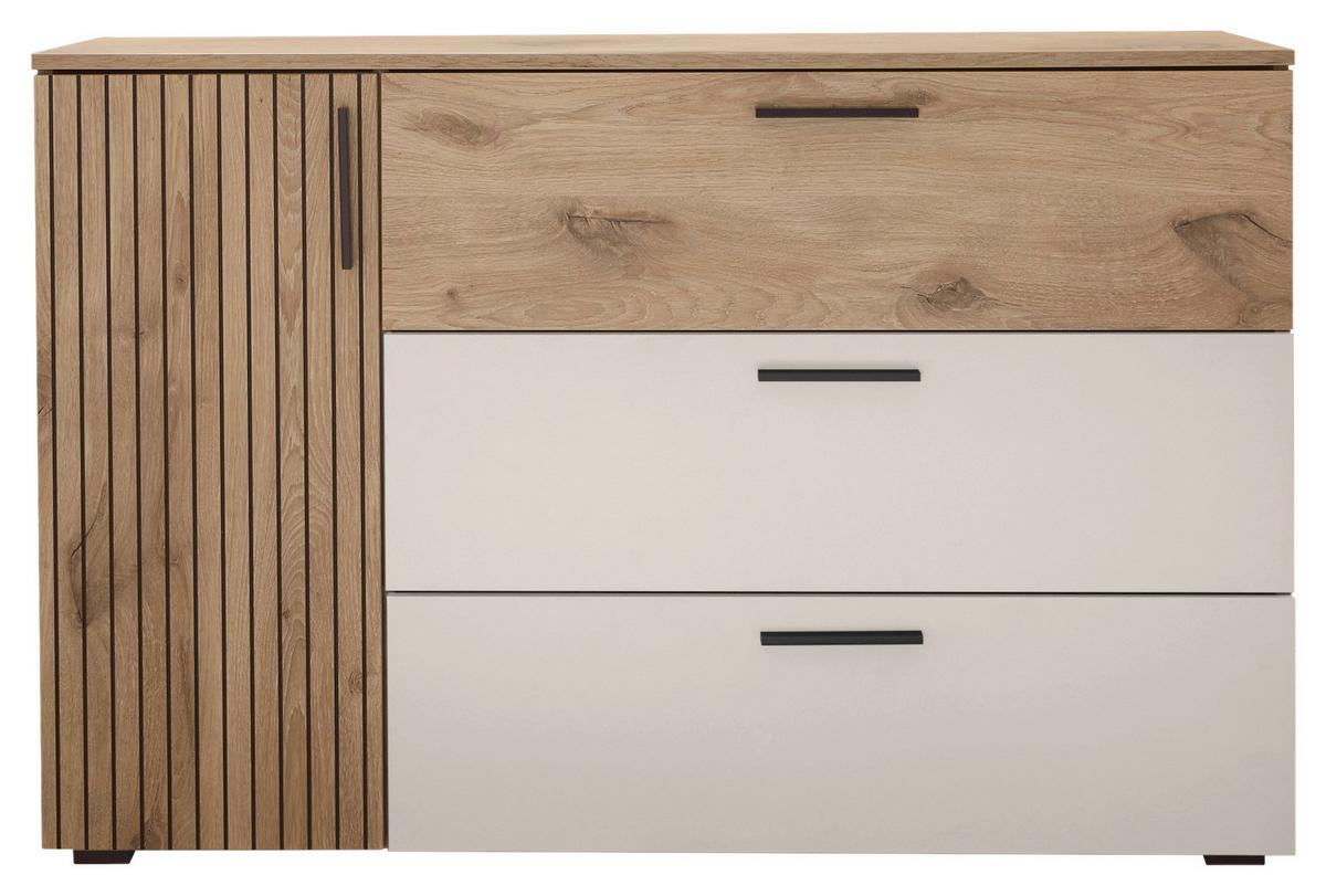 Široka Komoda Daria, Bela, Barva Hrasta - črna/barve hrasta, Moderno, umetna masa/leseni material (125/82,6/40cm) - P & B