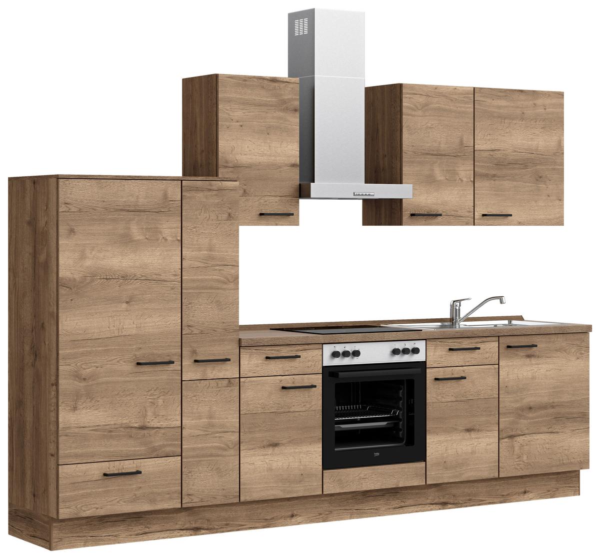 Küchenblock Structura Low m. Geräten Eiche dunkel - Eiche dunkel/Eichefarben, MODERN, Holzwerkstoff/Metall (300cm) - Nobilia