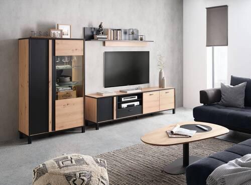 Tv-element Hayato, Barva Hrasta, Črna - črna, Moderno, kovina/umetna masa (199,2/56,4/42cm) - Mömax