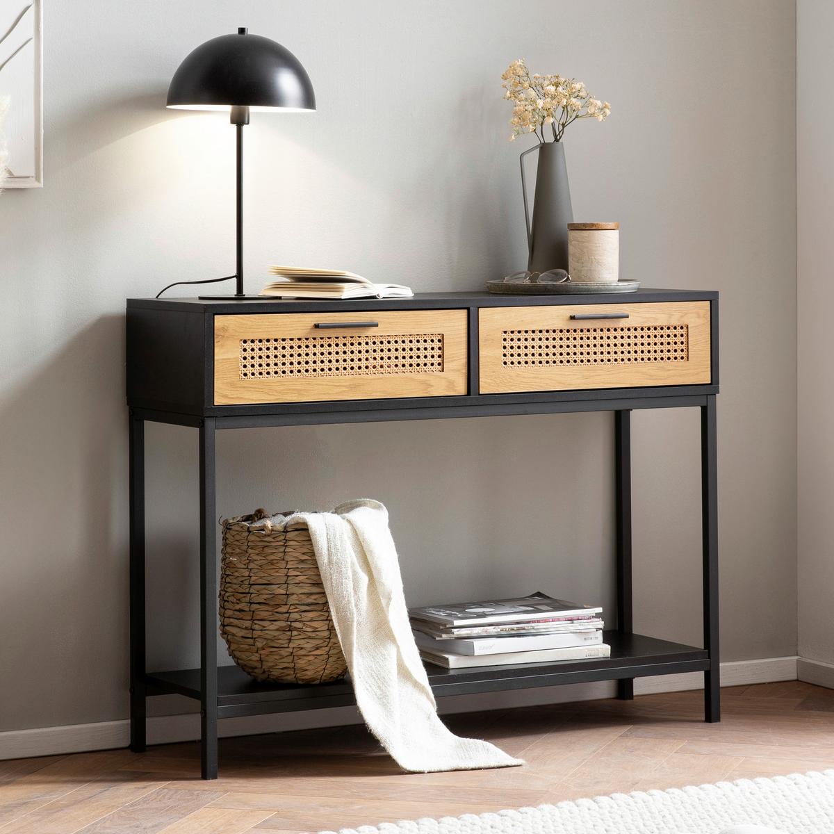 KONSOLENTISCH WL6.827 - Schwarz/Naturfarben, Konventionell, Holzwerkstoff/Metall (100/30/75cm) - Livetastic