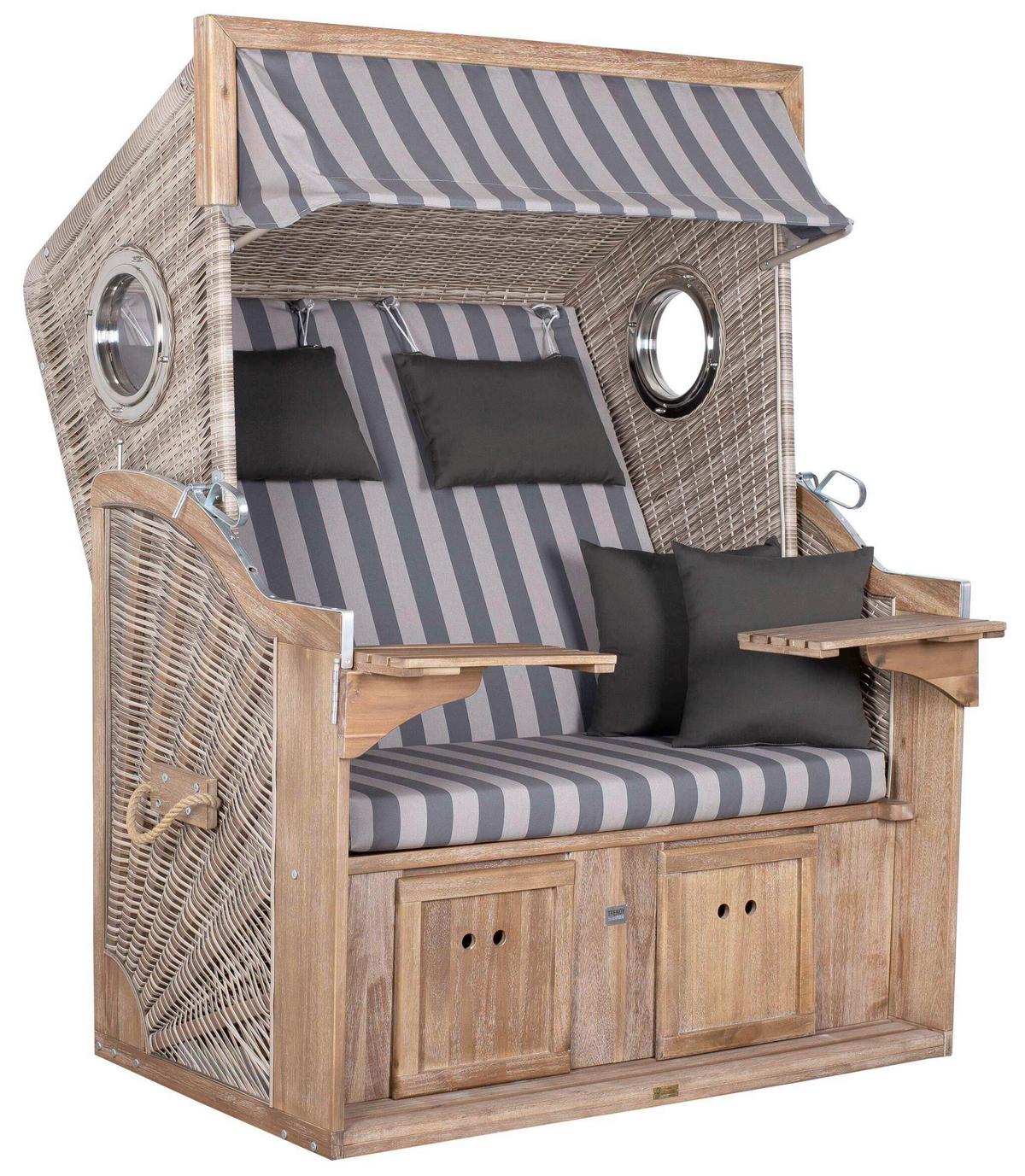 Strandkorb Trendy Pure Akazie/Weißgrau - Grauweiß/Weiß, KONVENTIONELL, Holz (130/165/80cm)