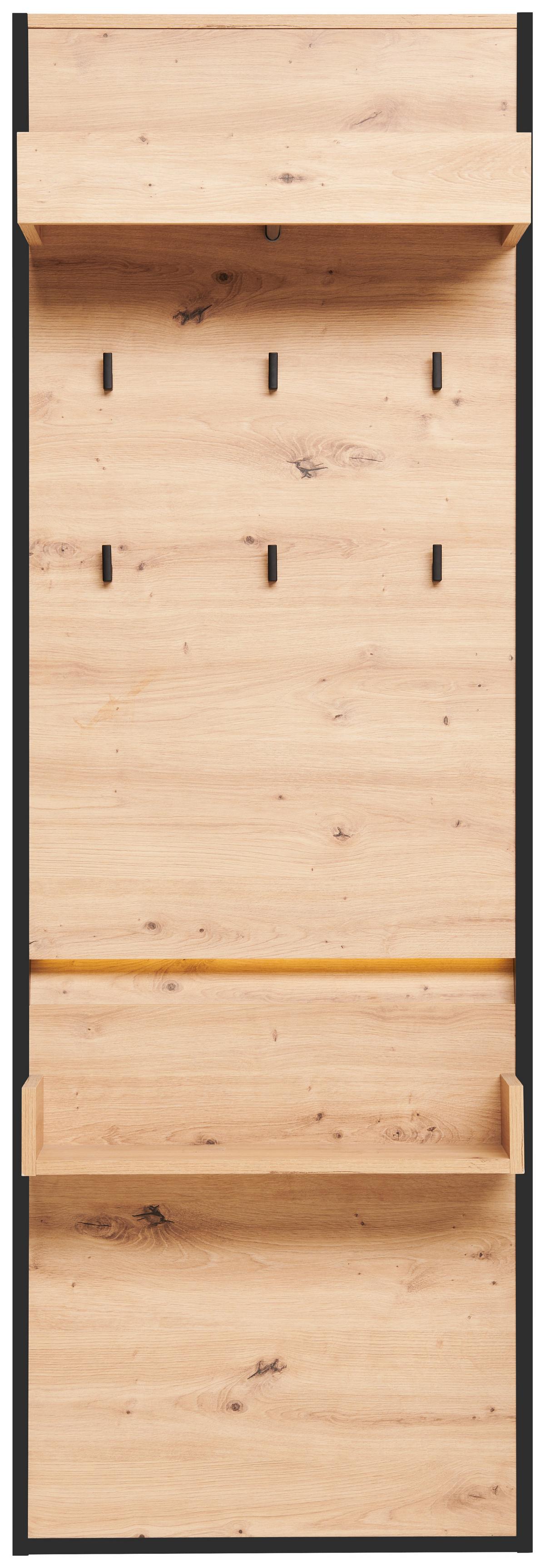 Garderobni Panel Welcome, Barva Hrasta, Črna, Led Trak - črna/hrast artisan, Moderno, leseni material (60,4/180/30cm) - Mömax