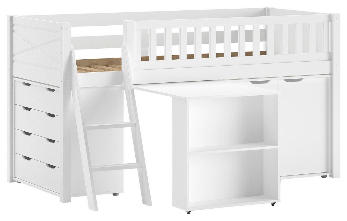 Spielbett SCOTT Weiß ca. 90x200 cm mit Schreibtisch - Weiß, MODERN, Holz/Holzwerkstoff (90/200cm) - Vipack