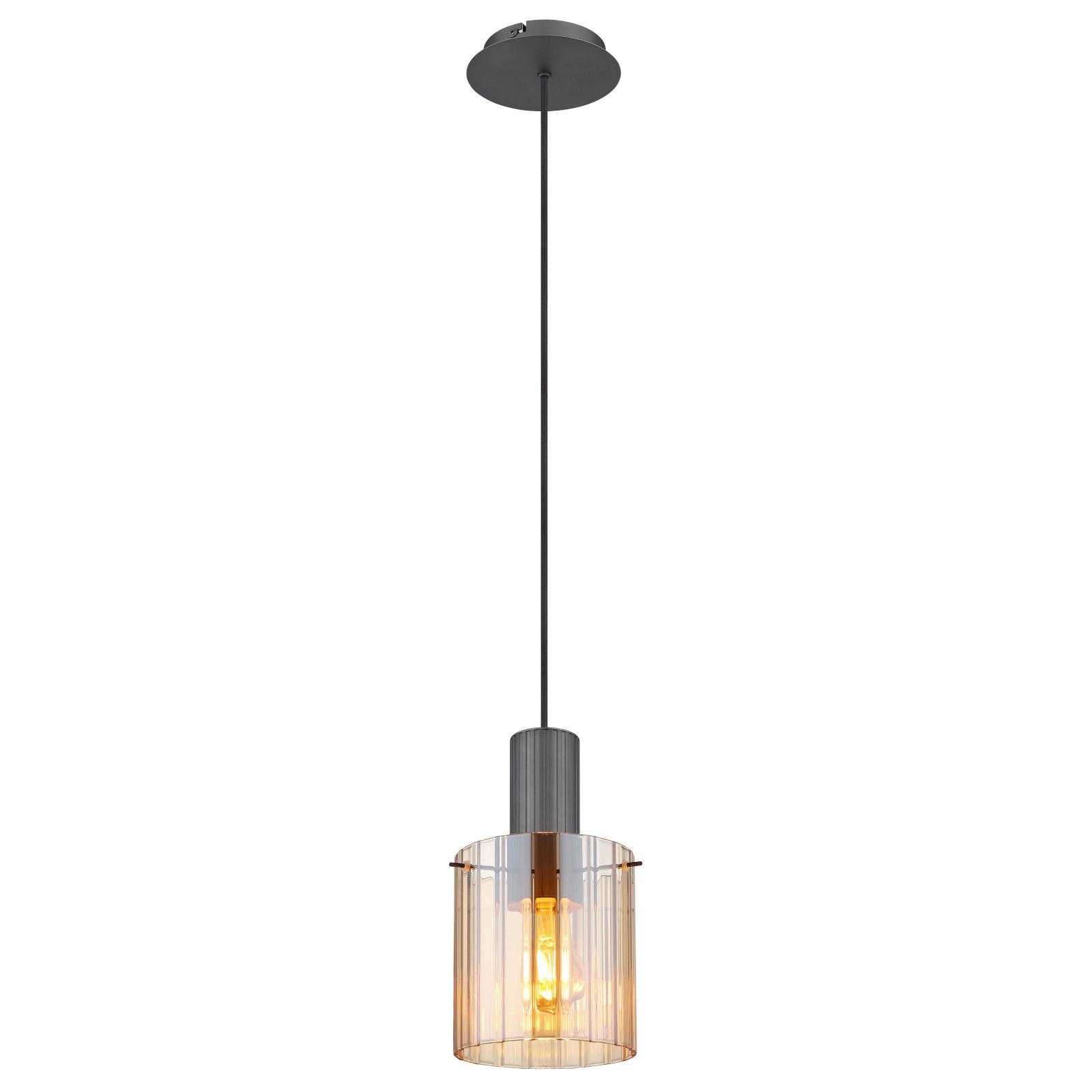Hängeleuchte Tulivar Bernsteinfarben max. 40 Watt - Dunkelgrau/Bernsteinfarben, Design, Glas/Metall (18/120cm) - Globo