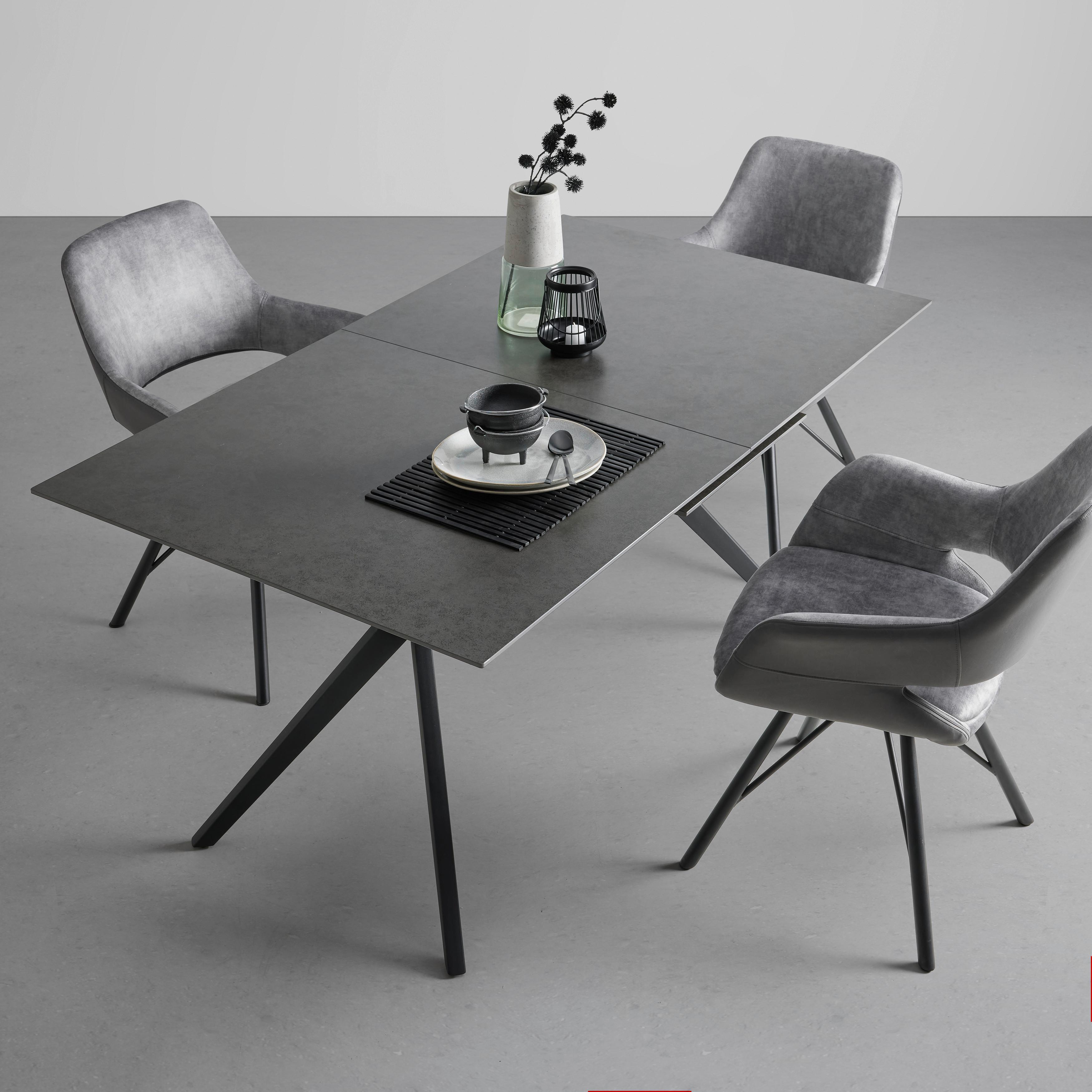 table à rallonge in Anthrazit/Schwarz - Anthrazit/Schwarz, Modern, Keramik/Metall (160-205/91/76cm) - Mömax