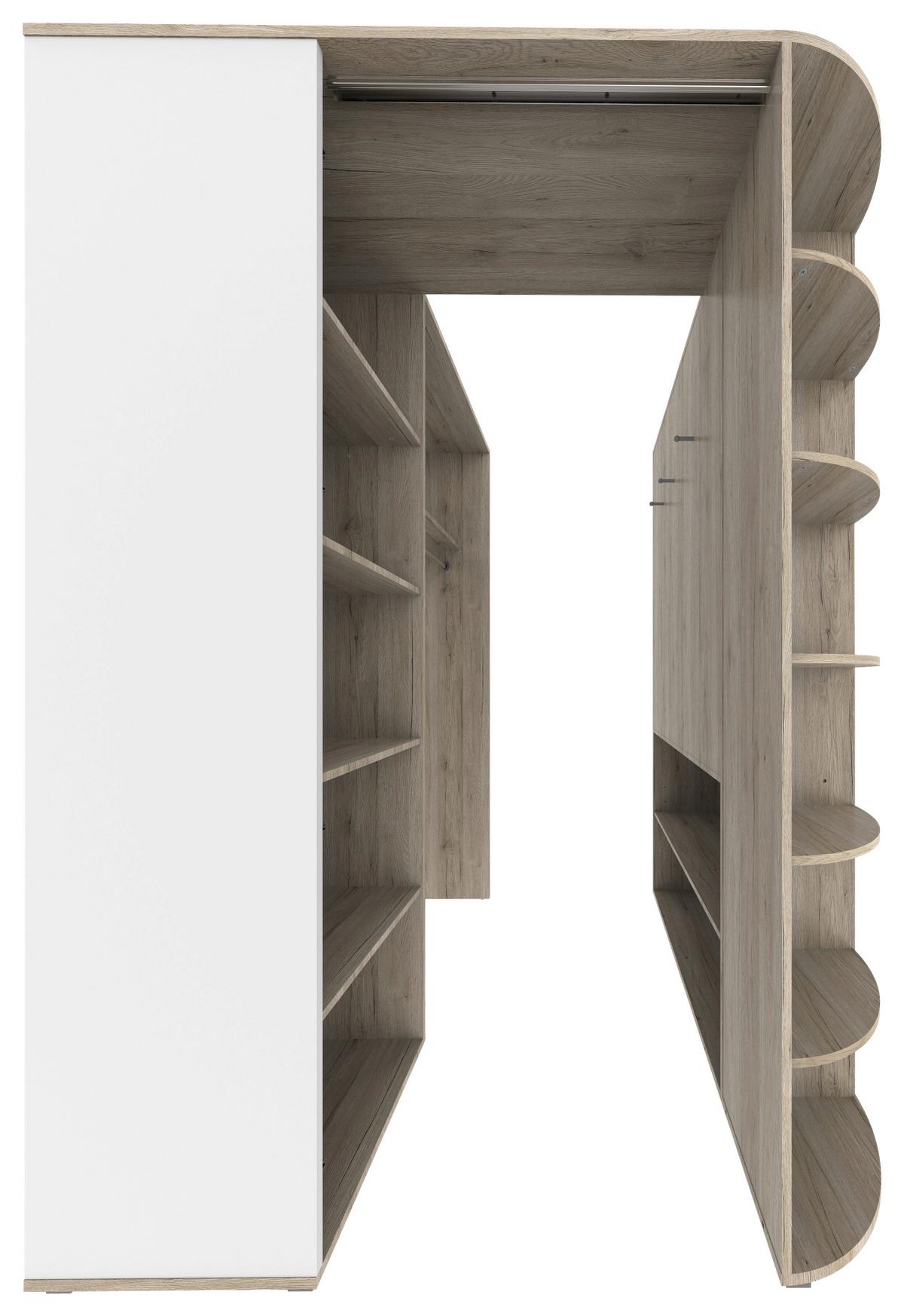 Eckschrank Young Weiß/Eiche San Remo - Alufarben/Weiß, KONVENTIONELL, Holzwerkstoff/Kunststoff (124/198/148cm) - Mömax