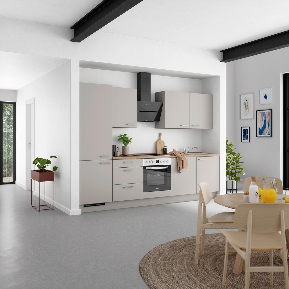 Küchenblock Touch High m. Geräten Grau - Eiche dunkel/Edelstahlfarben, MODERN, Holzwerkstoff/Metall (300cm) - Nobilia