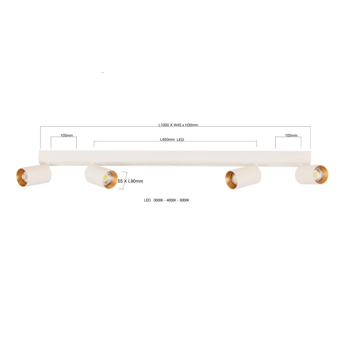 Led-deckenstrahler Lp-703/4c Wh Perugia 4 - Weiss, Konventionell, Metall (14.5/100/5.5cm)