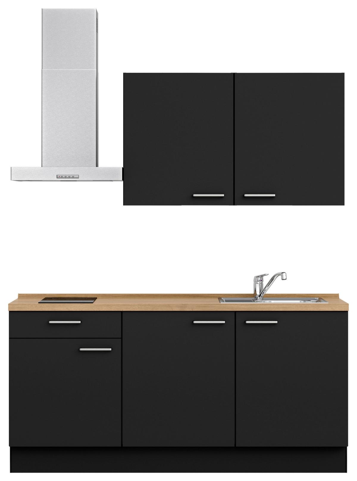 Küchenblock Touch Low m. Geräten Schwarz - Edelstahlfarben/Eichefarben, MODERN, Holzwerkstoff/Metall (180cm) - Nobilia
