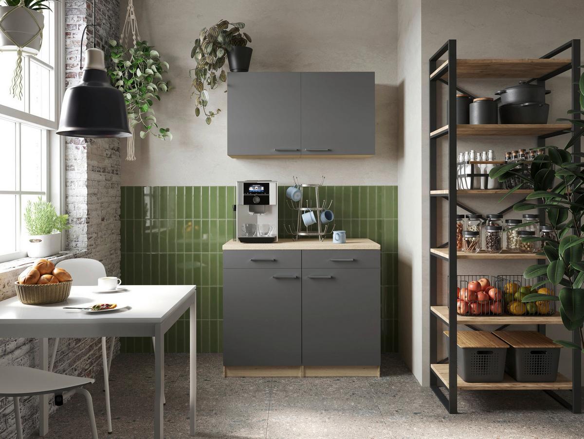 Buffet Merle Grau - Eichefarben/Silberfarben, Basics, Holzwerkstoff/Metall (100/200/60cm) - Respekta