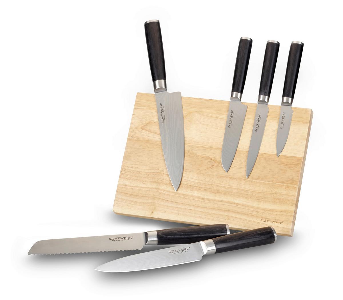 Blok Za Nože Damast, 7-Delni - svetlo rjava/barve nerjavečega jekla, Basics, kovina (20/7/2,25cm) - Echtwerk