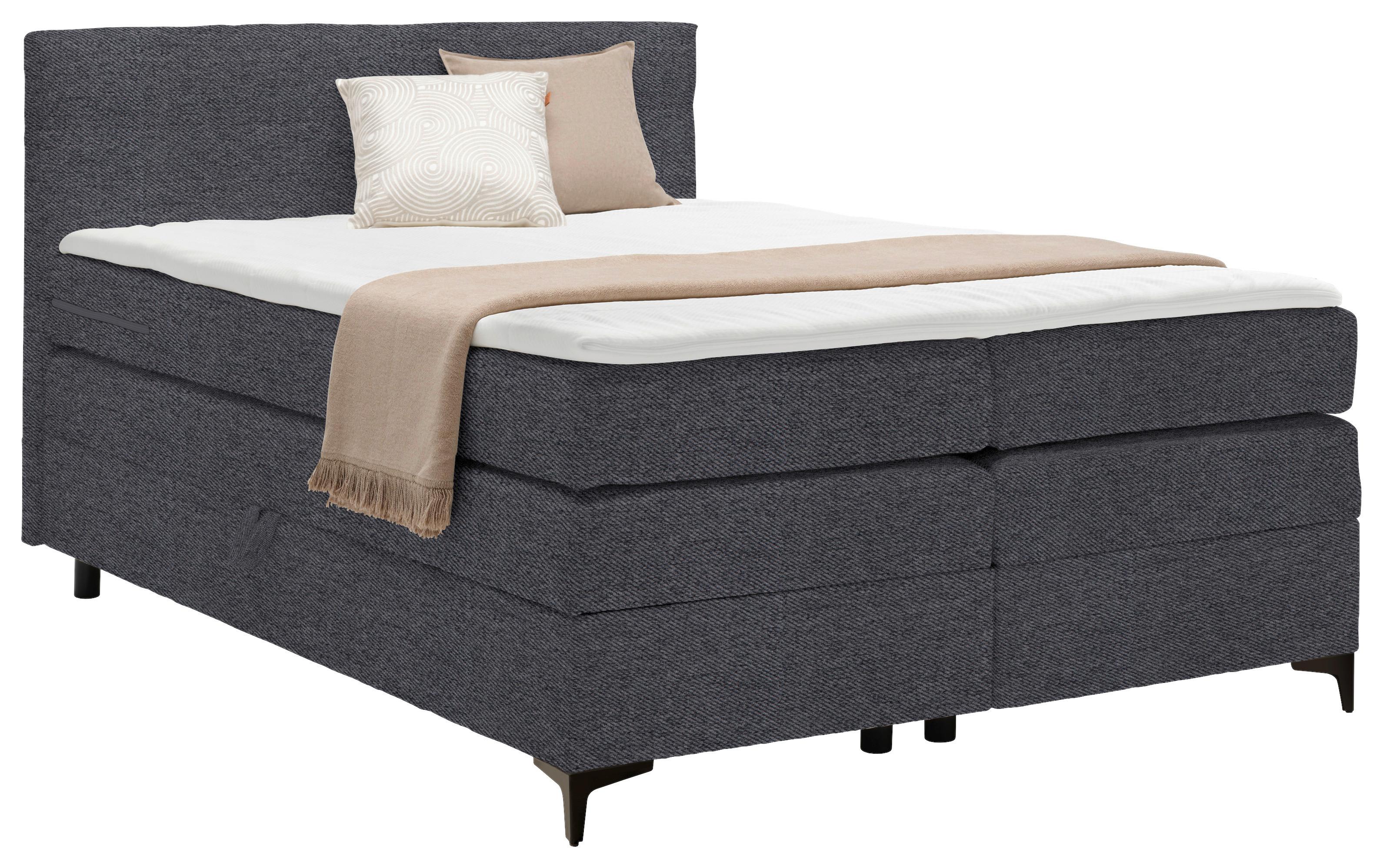 Boxspringbett Bari in Anthrazit ca. 140x200cm - Anthrazit/Schwarz, KONVENTIONELL, Textil/Metall (140/200cm) - Based