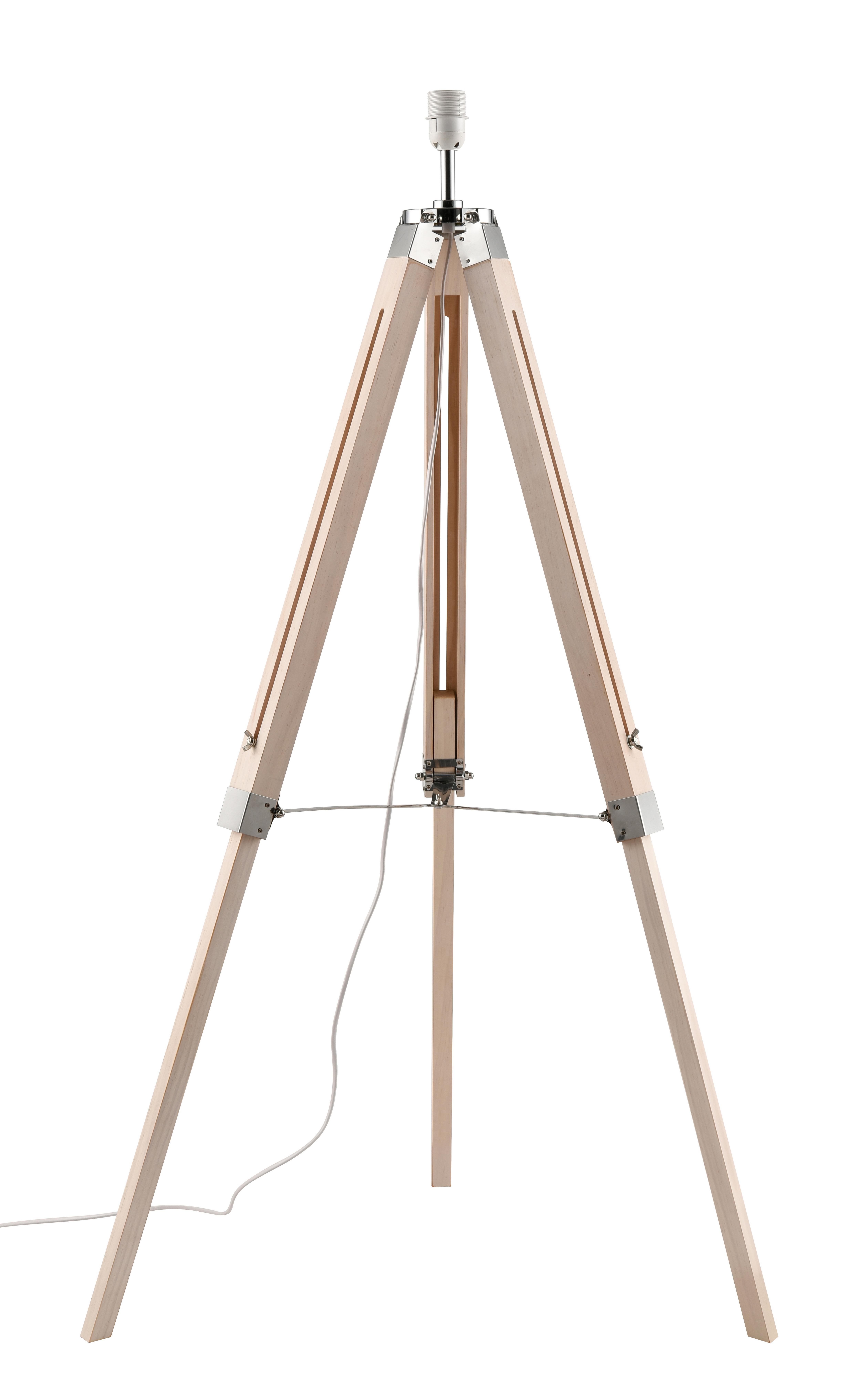 Leuchtenfuß Wood in Naturfarben max. 60 Watt - Chromfarben/Naturfarben, Holz/Metall (70/125cm) - Modern Living