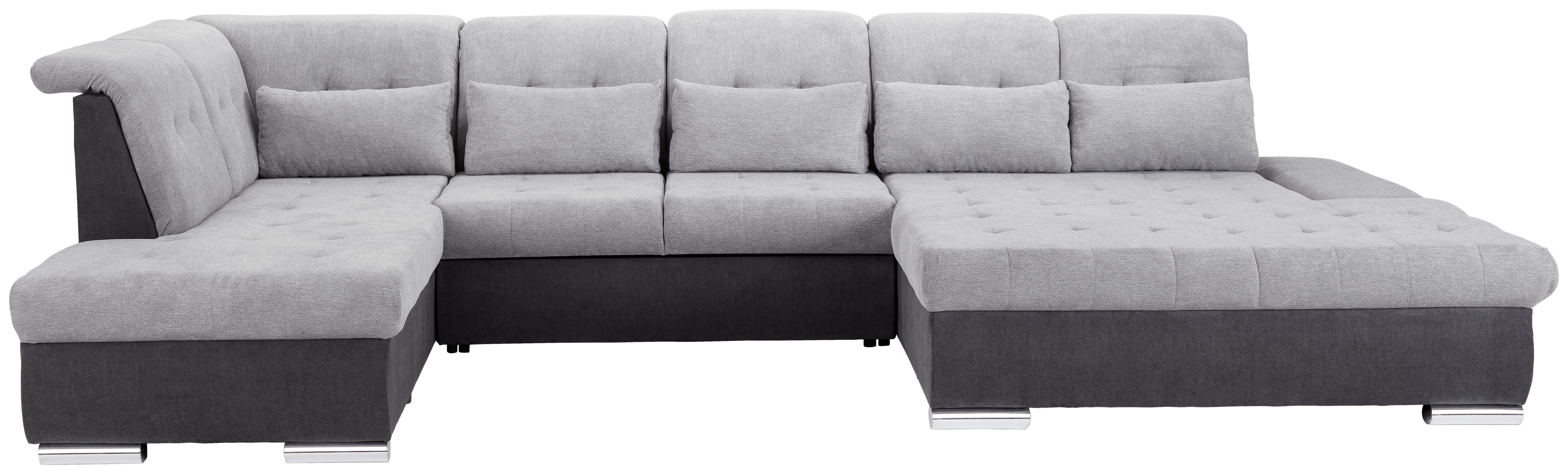 Sedežna Garnitura Madera, Z Ležiščem - srebrne barve/siva, Moderno, umetna masa/tekstil (212/358/190cm) - Premium Living