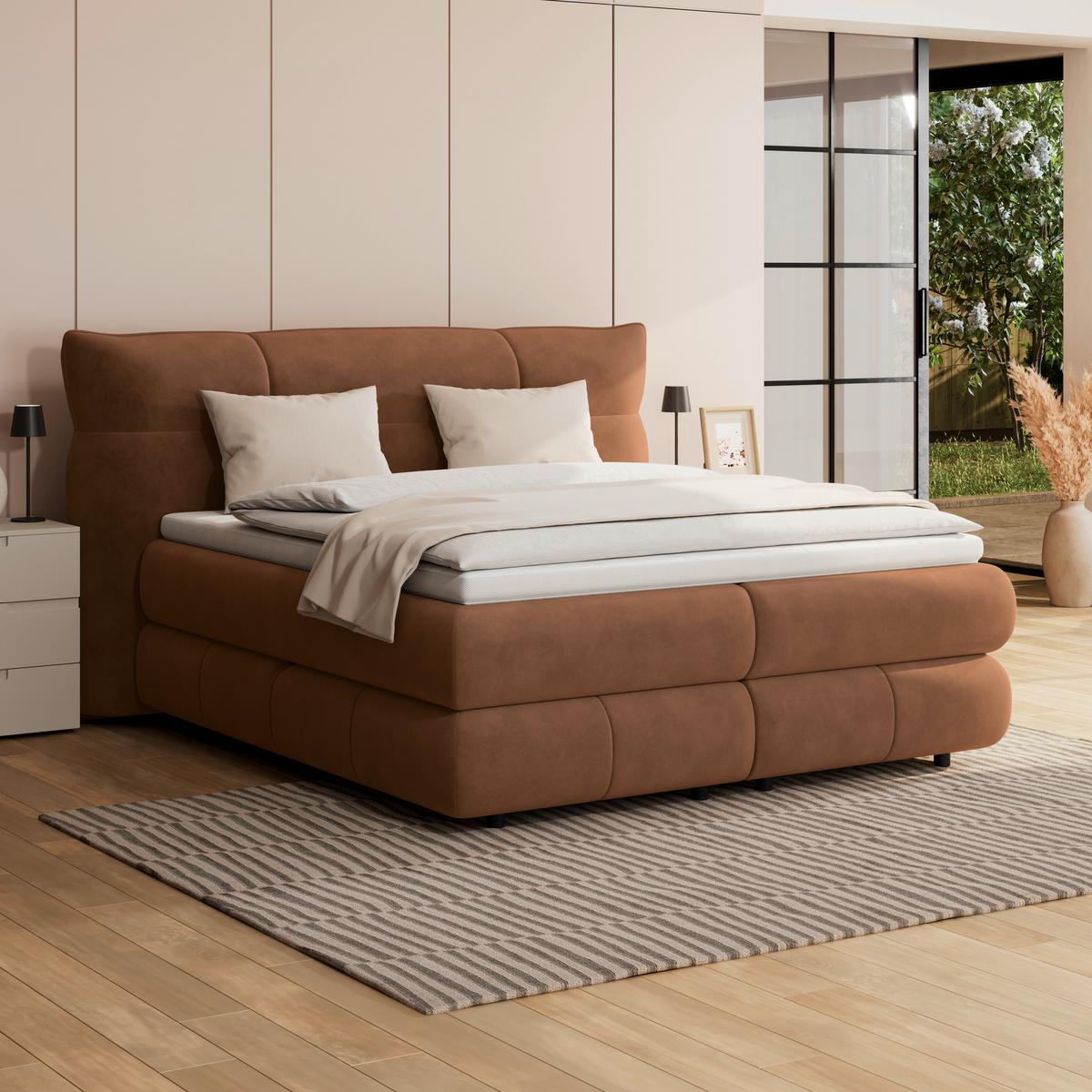 Boxspring Krevet Carmelo - bakrene boje/crna, Trend, tekstil/plastika (180/200cm) - Premium Living