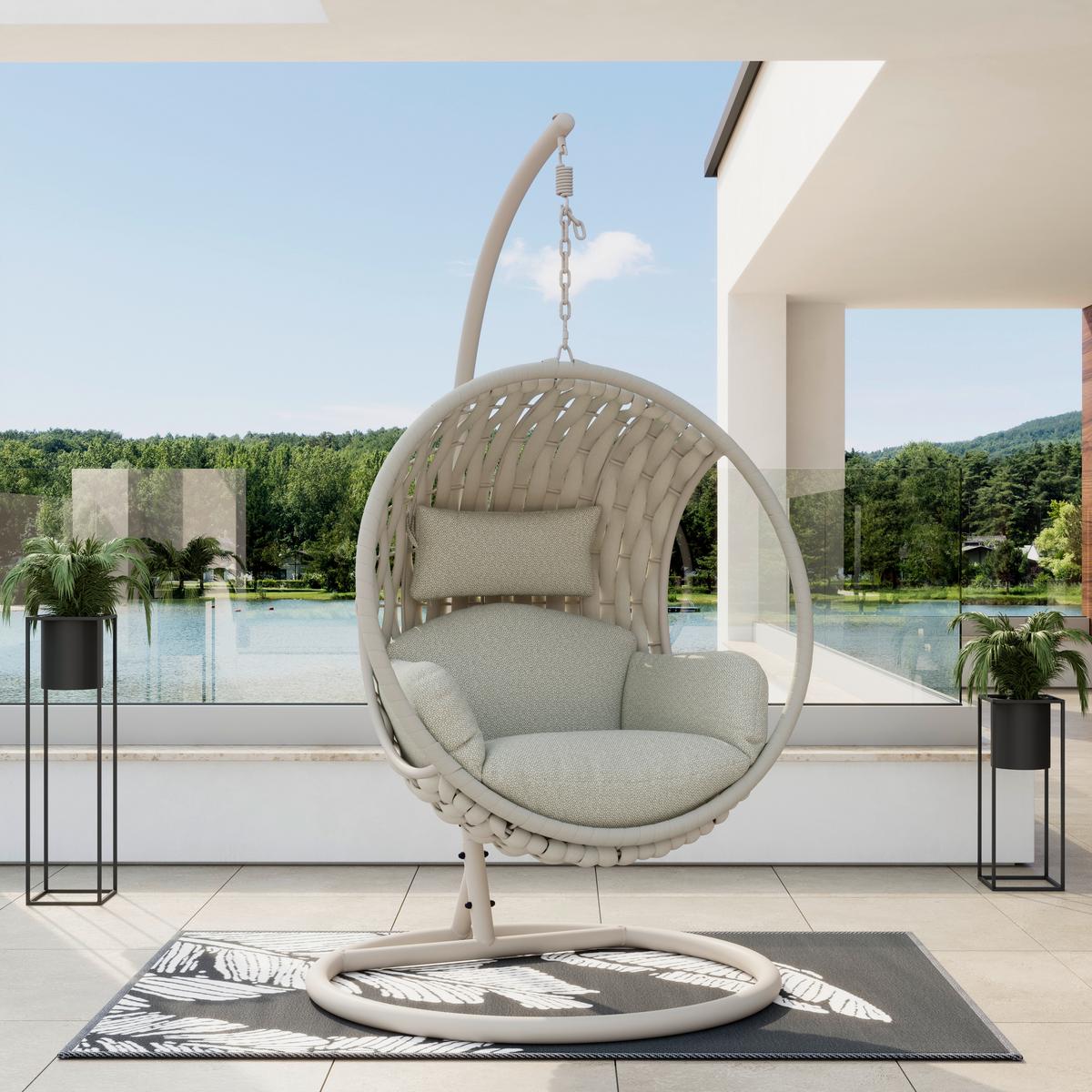 Hängesessel Mira Creme Outdoorstoff/Metall/Kunststoff - Creme, MODERN, Kunststoff/Textil (107/196/120cm) - Bessagi Garden