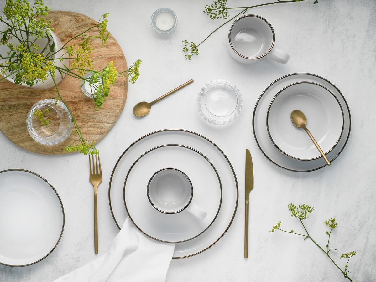 Serviciu de masă Nordic Festive 16/1 - alb/auriu, Basics, ceramică - Creatable