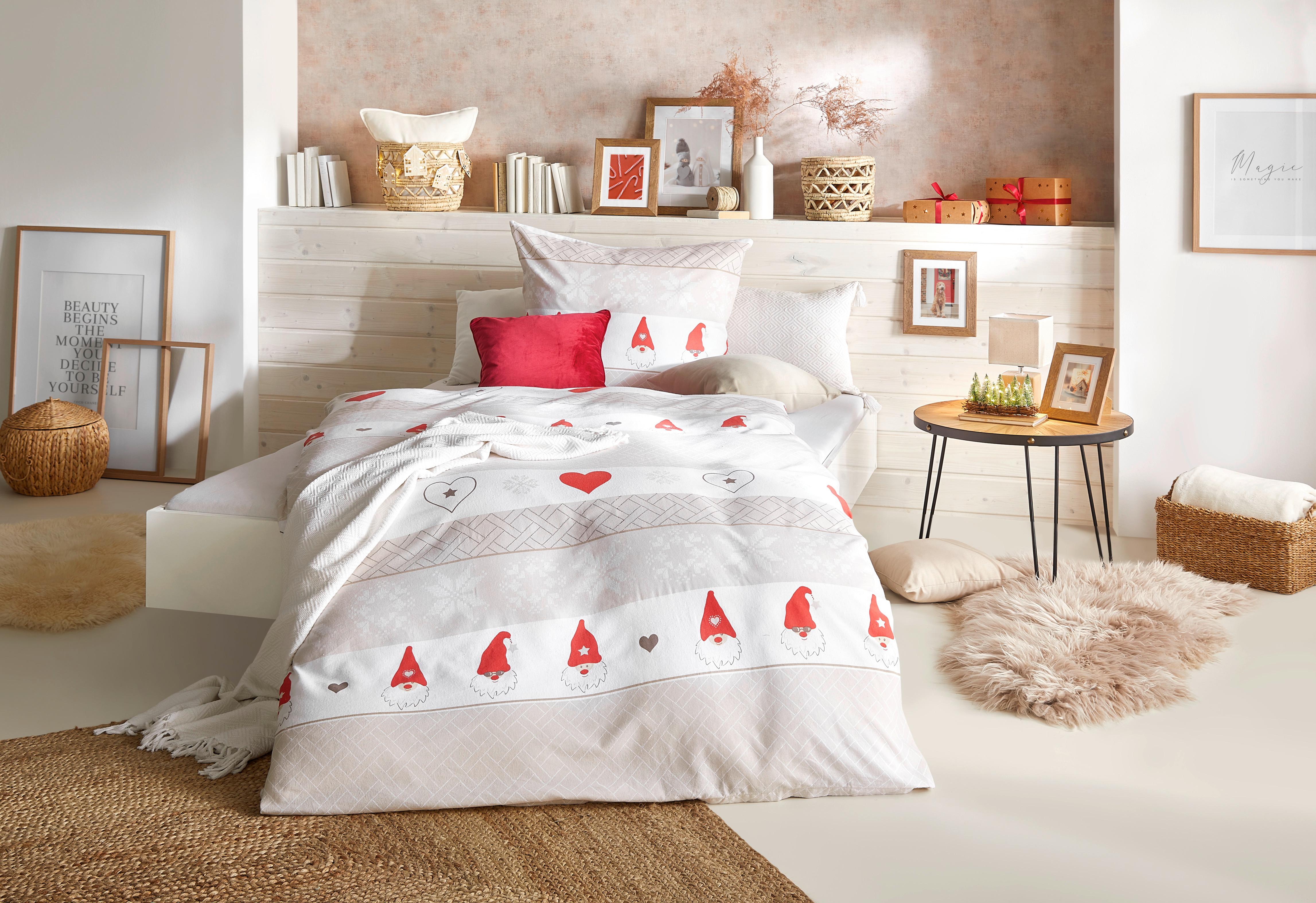 BETTWÄSCHESET WICHTEL - Beige/Rot, Textil (160/210cm) - Modern Living