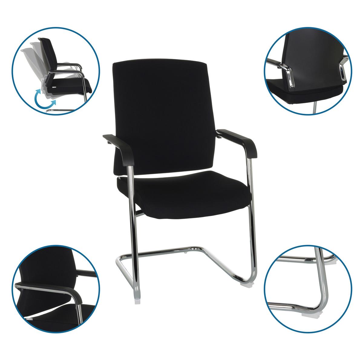 Konferenčni Stol Levia Vp, Črna - srebrne barve/črna, Basics, kovina/tekstil (59/96/61cm) - MID.YOU