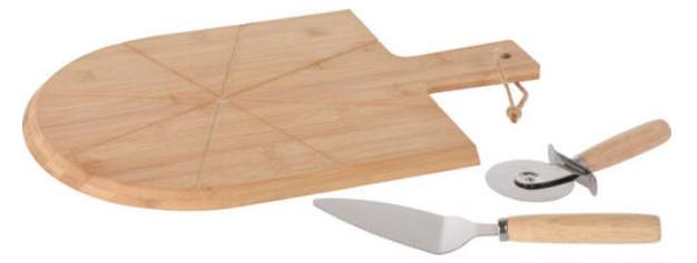 Pizzaset Gino in Braun aus Bambus - Braun, Basics, Holz/Metall (43/30/1,5cm)