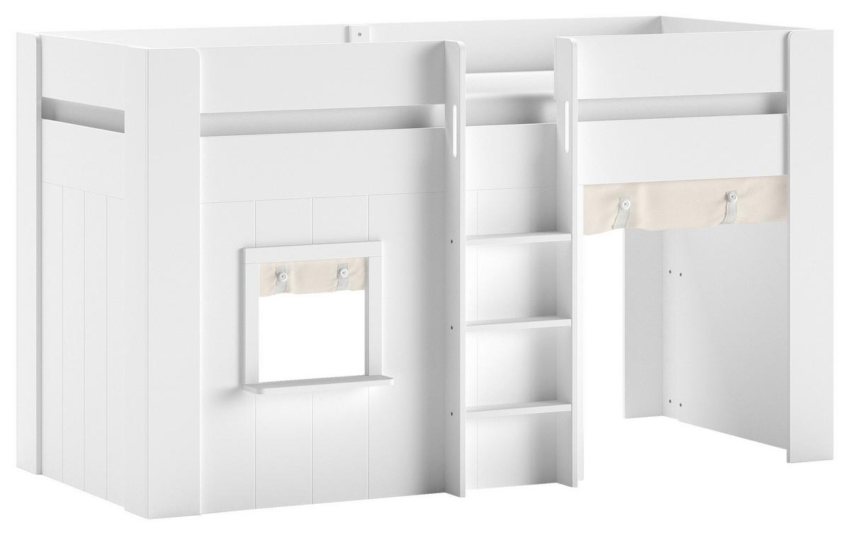Hochbett RENO Weiß ca. 90x200 cm MDF mit Vorhang - Naturfarben/Weiß, ROMANTIK / LANDHAUS, Holz/Holzwerkstoff (90/200cm) - Vipack