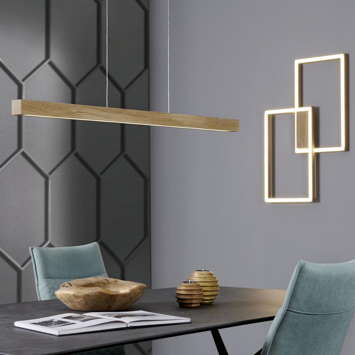 LAMPA WISZĄCA LED LU1509874FSC "SMAL" - kolor dębowy, Natur, drewno (100/6/110cm) - Dieter Knoll