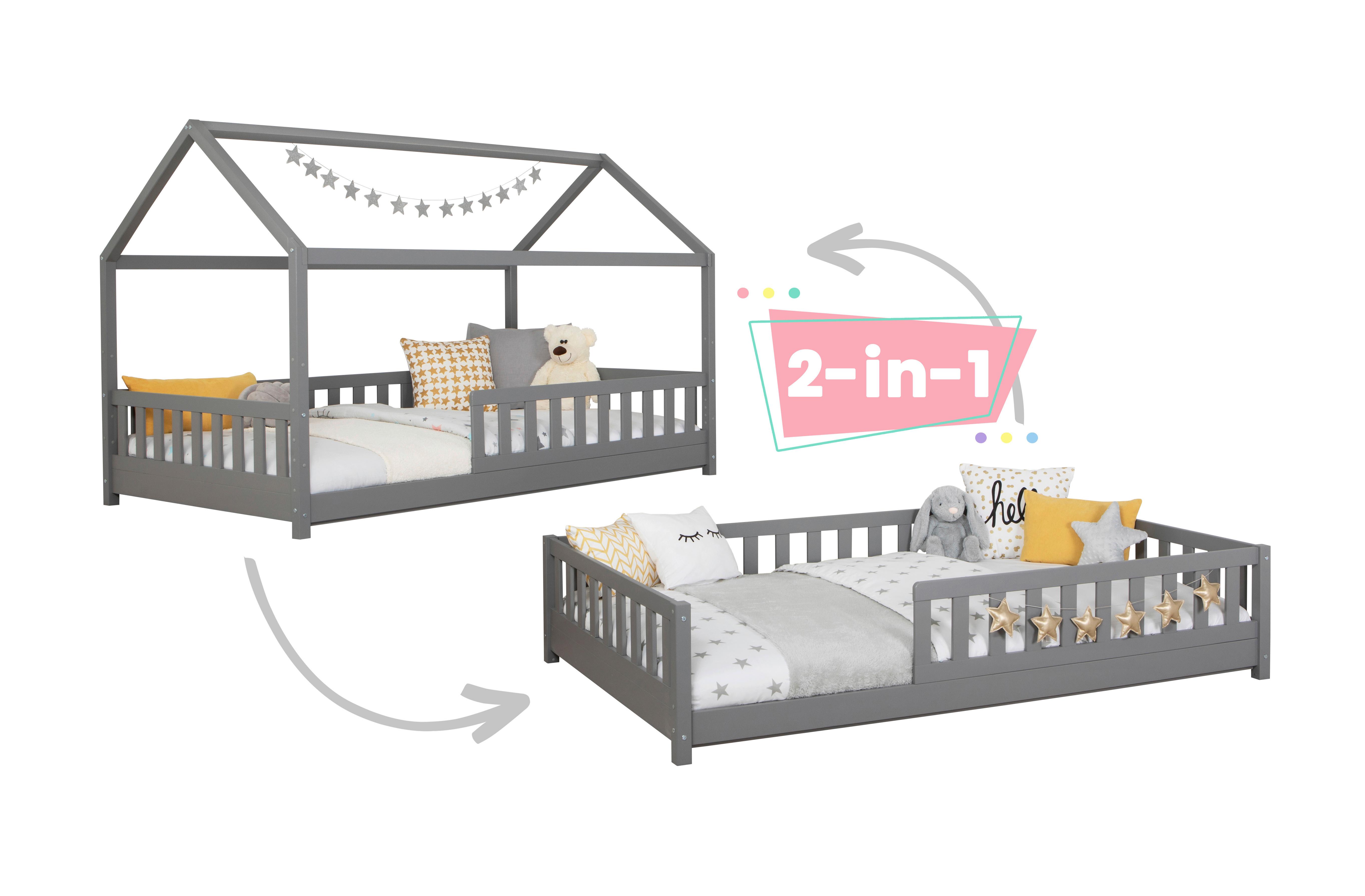 Kinder-/Jugendbett Hellgrau ca. 140x200 cm Kiefer massiv - Hellgrau/Naturfarben, MODERN, Holz (140/200cm) - MID.YOU