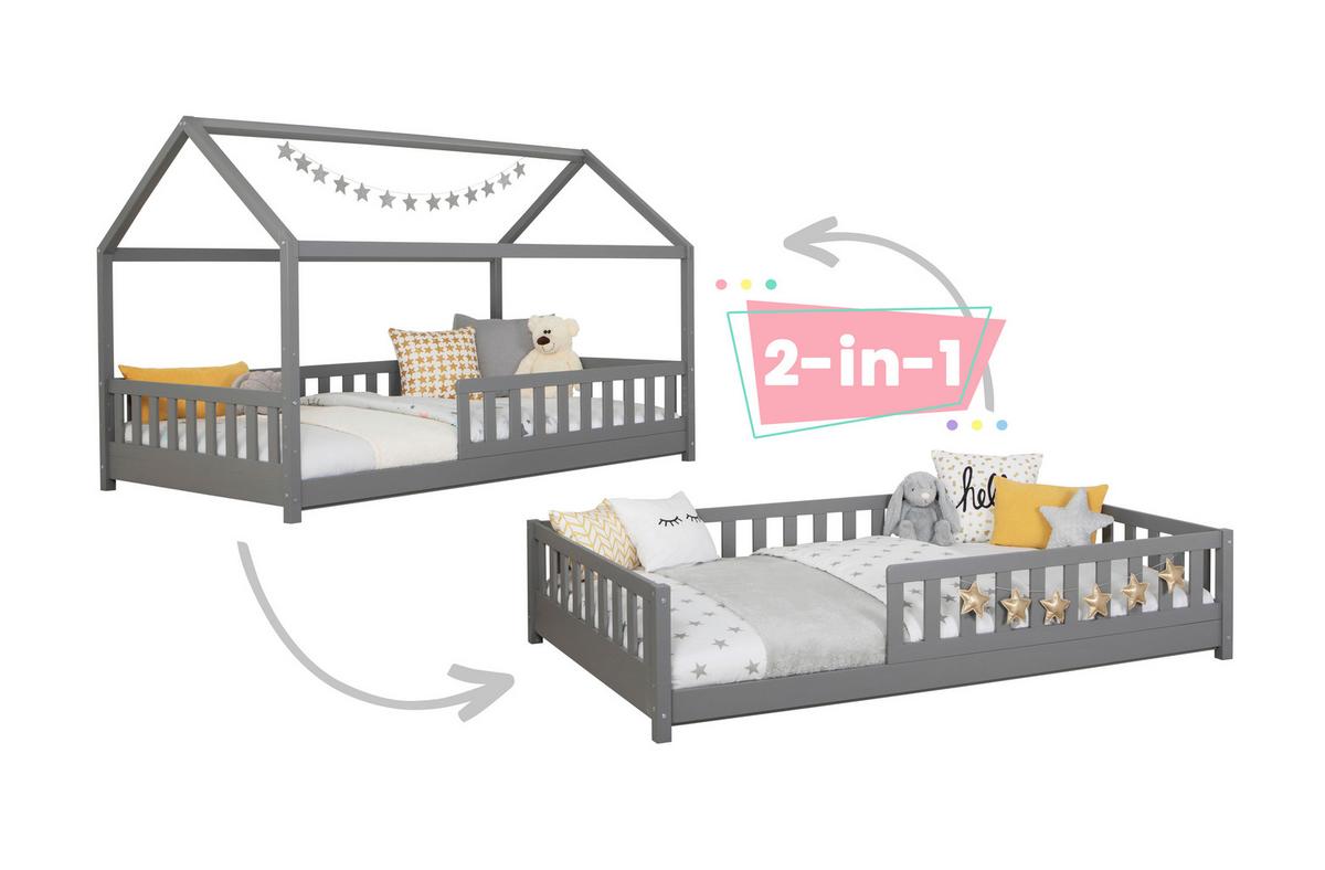 Kinder-/Jugendbett Hellgrau ca. 140x200 cm Kiefer massiv - Hellgrau/Naturfarben, MODERN, Holz (140/200cm) - MID.YOU