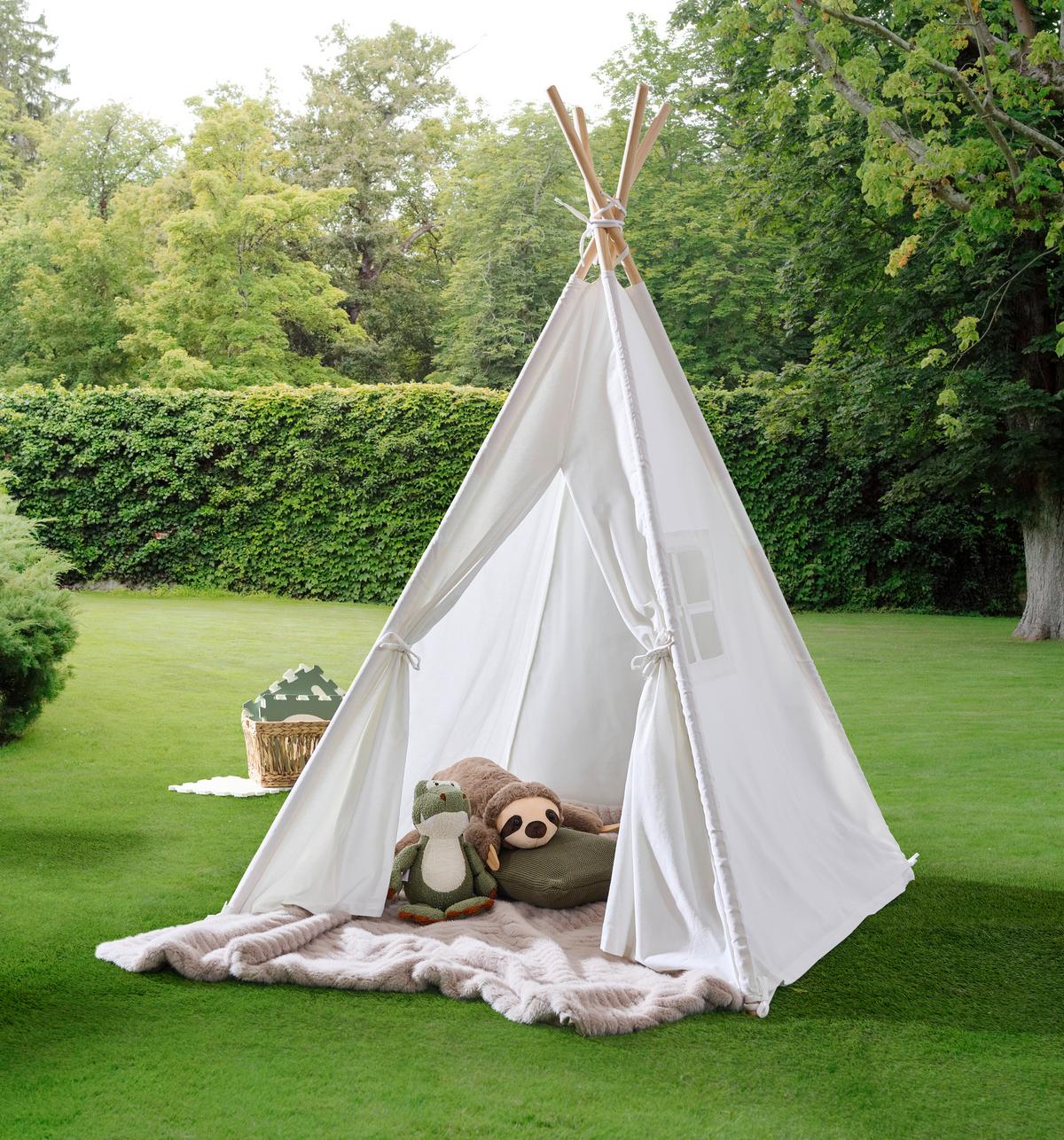 NAMIOT DO ZABAWY TIPI - SMILE - kremowy, Basics, drewno/tkanina (120/120/154cm) - My Baby Lou