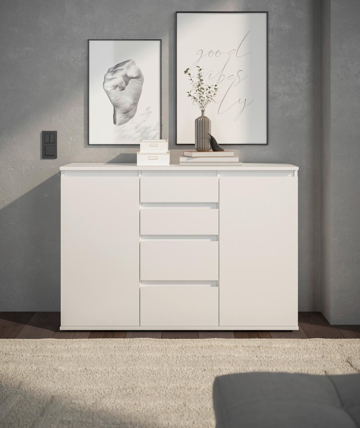 KOMODA BREST - biały/szary, Design, materiał drewnopochodny/tworzywo sztuczne (119/84/35cm) - Boxxx