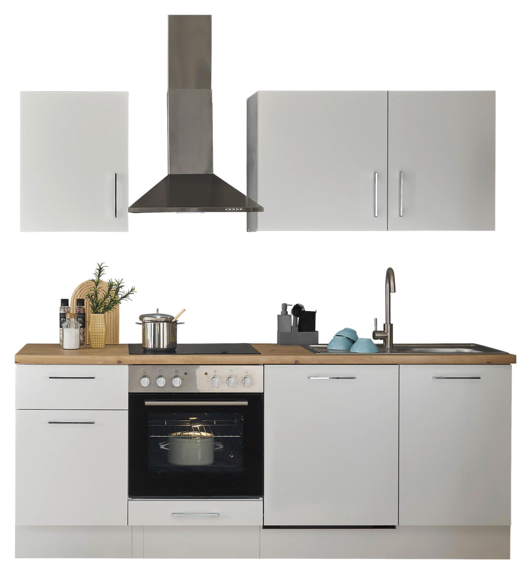 Küchenblock TURIN 220cm weiß/Artisan ohne Geräte - Chromfarben/Weiß, MODERN, Holzwerkstoff/Metall (220cm)