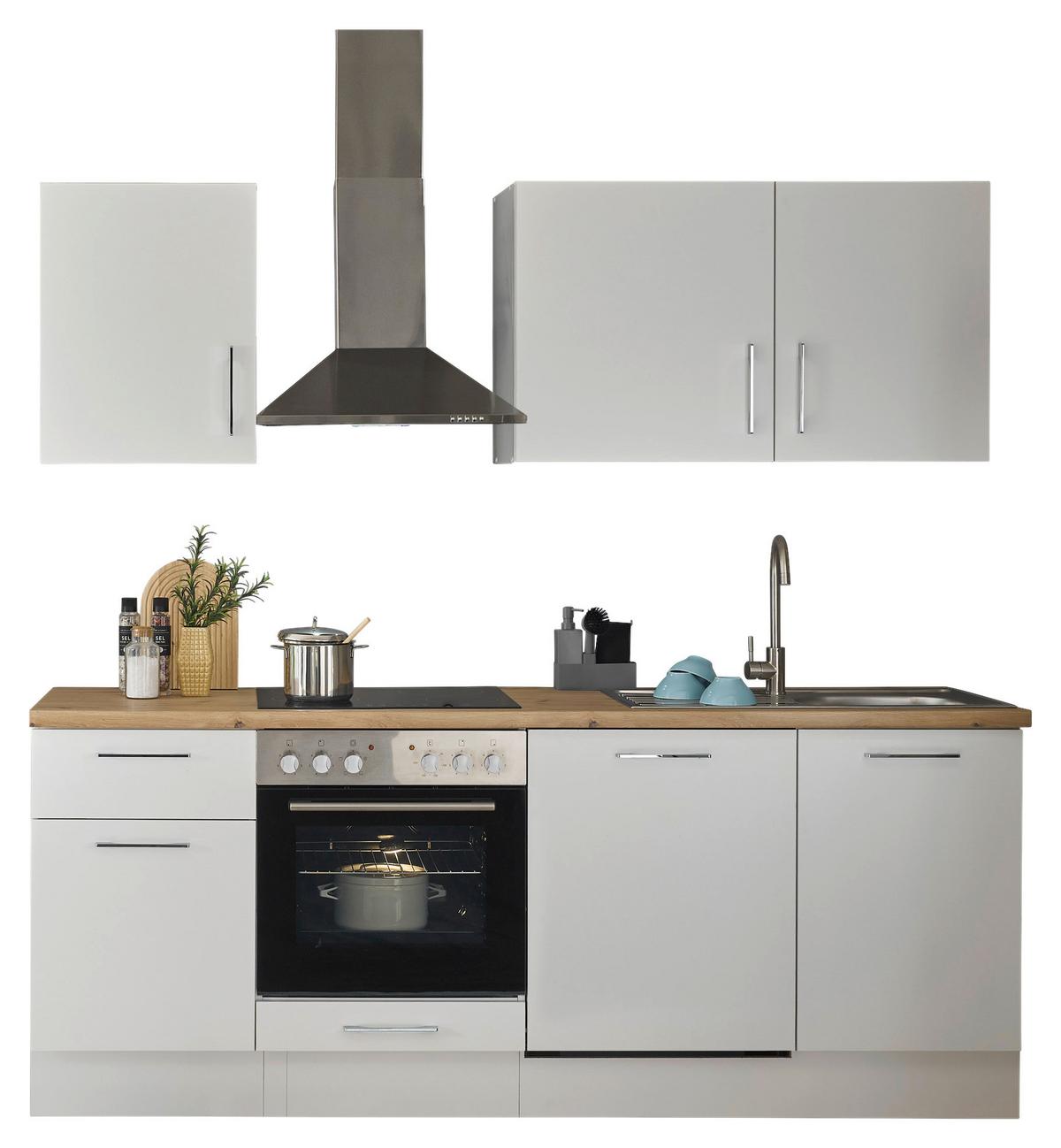 Küchenblock TURIN 220cm weiß/Artisan ohne Geräte - Chromfarben/Weiß, MODERN, Holzwerkstoff/Metall (220cm)