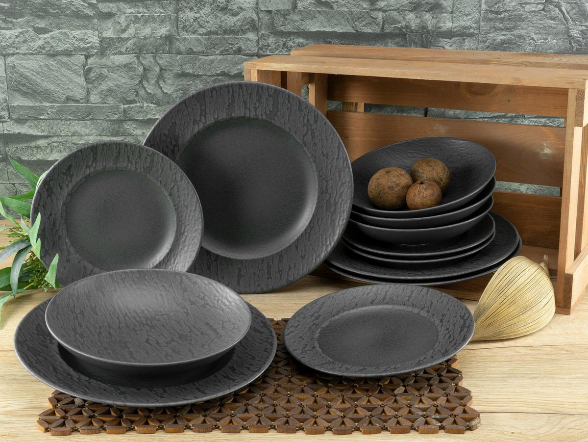 Tafelservice Rondo Schiefer in Schwarz, 12-teilig - Schwarz, MODERN, Keramik (43/40/37cm) - Creatable