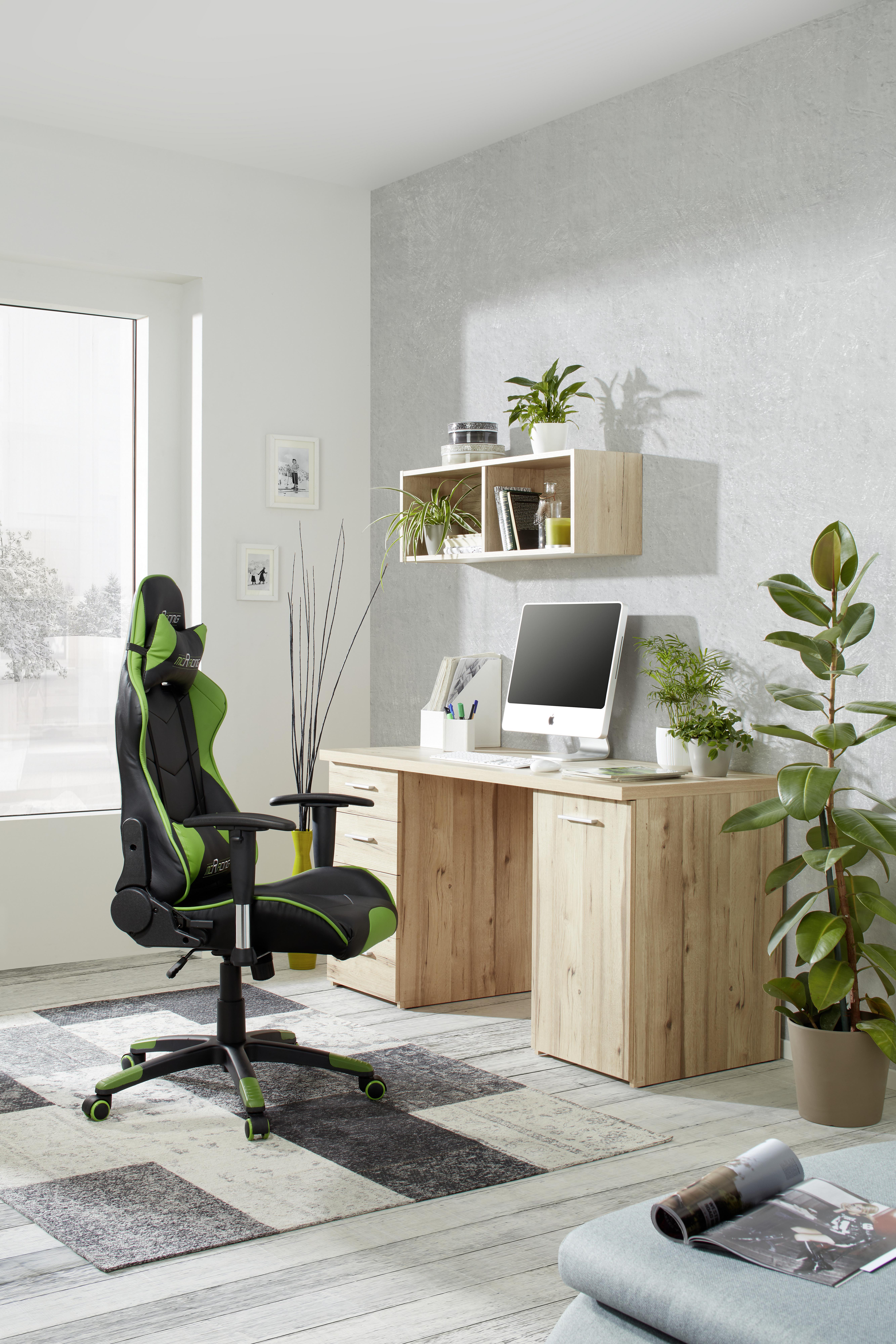 Schreibtisch in Eichefarben - Eichefarben/Alufarben, MODERN, Holzwerkstoff/Kunststoff (145/76,3/60cm) - Modern Living