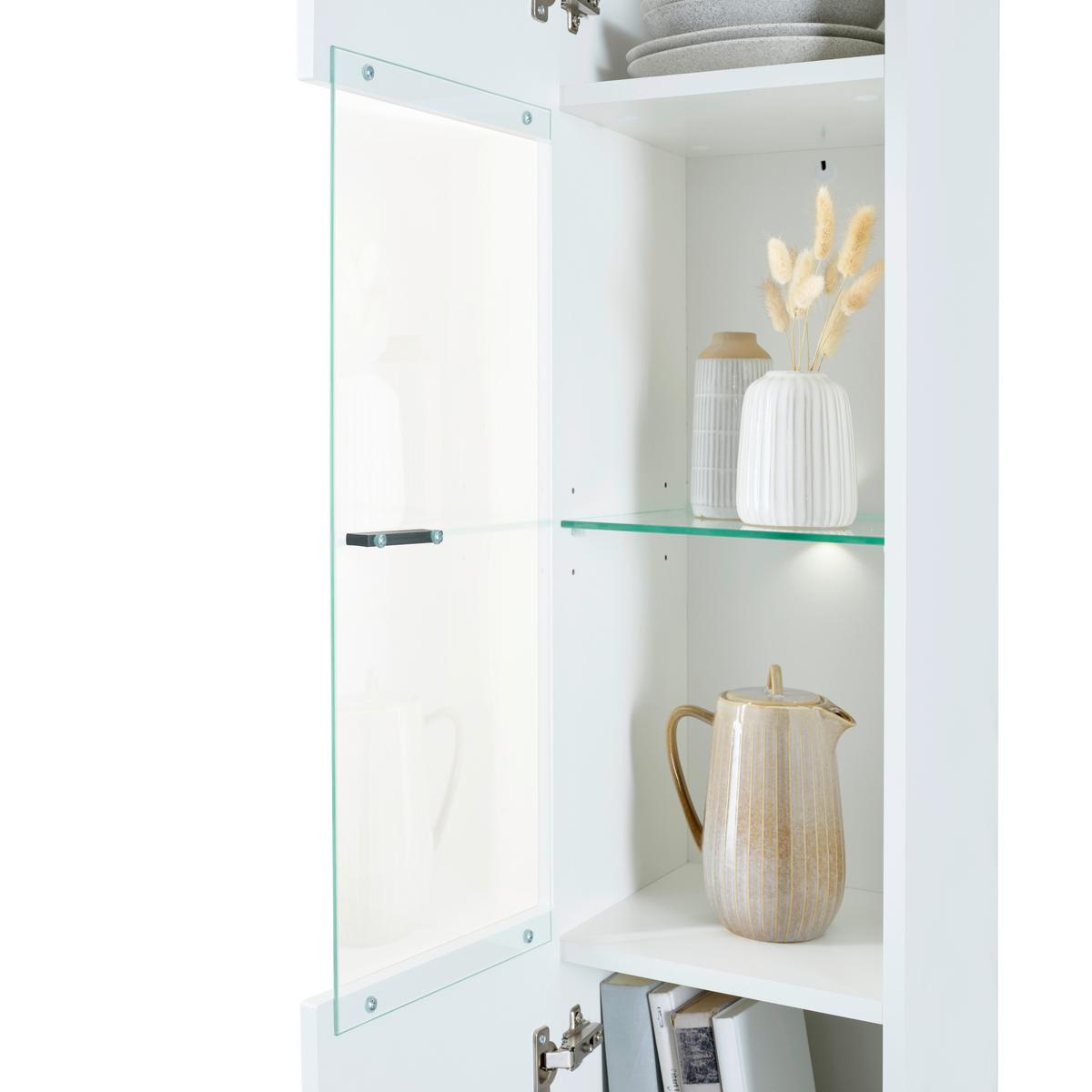 Vitrină suspendată OTIS - alb lucios intens, Modern, sticlă/material pe bază de lemn (30/130,2/34,6cm) - Modern Living