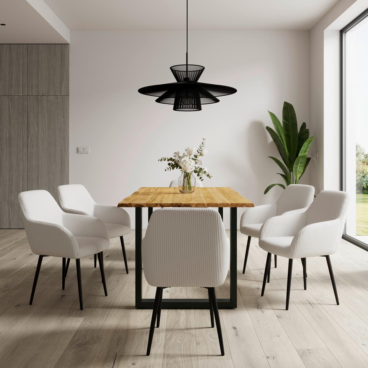 Armlehnstuhl Alani Creme Cord Gepolstert - Creme/Schwarz, MODERN, Textil/Metall (60/58/86cm) - Bessagi Home