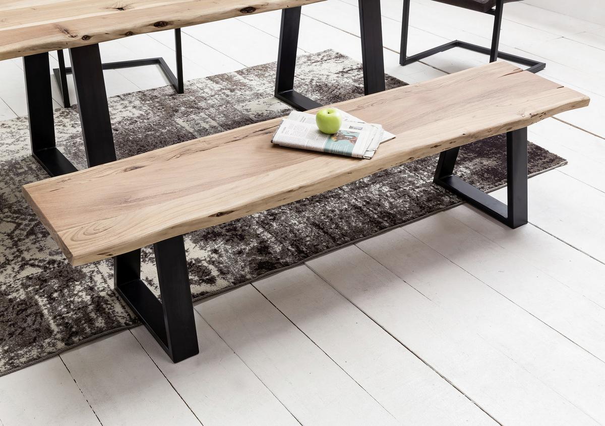 Sitzbank "Gaya", aus Akazie - Schwarz/Akaziefarben, Design, Holz/Metall (160/45/40cm) - MID.YOU