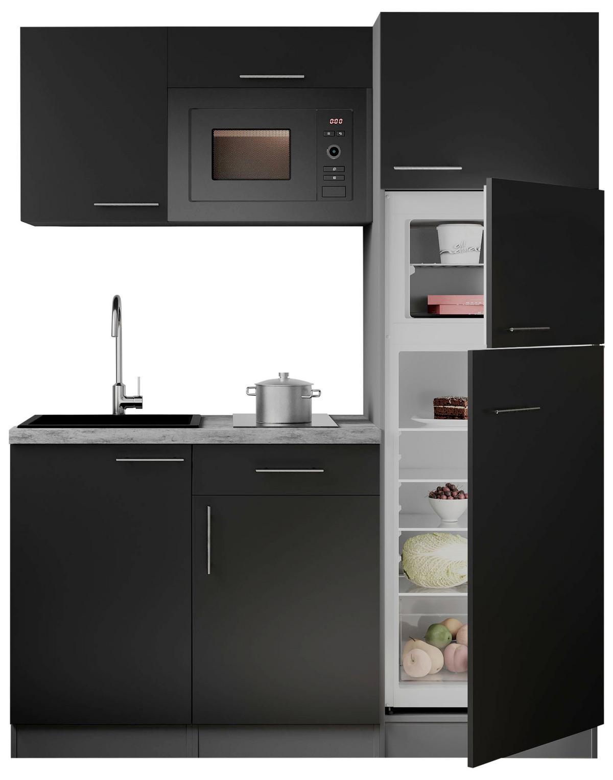 Küchenblock Oliver m. Geräten Schwarz - Schwarz/Grau, Trend, Holzwerkstoff/Metall (160cm) - Respekta